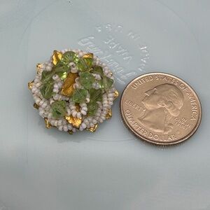 Vintage Beaded Green Crystal Cluster clip on Brooch